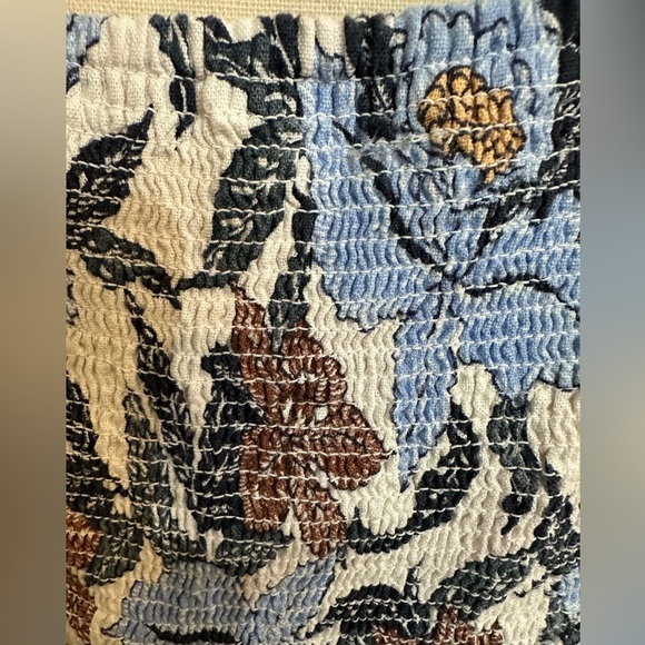 Old Navy SZ L Linen Floral Print Mini Dress Blue and Brown Puff Sleeve - Picture 4 of 6